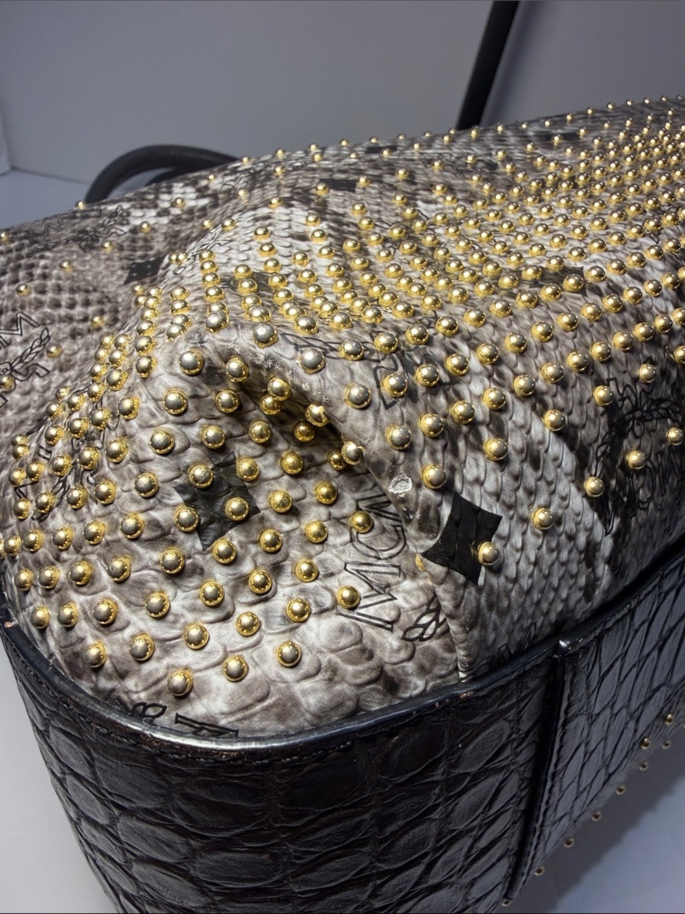 MCM Visetos Python Print Studded Shopper Tote - Picture 8 of 16